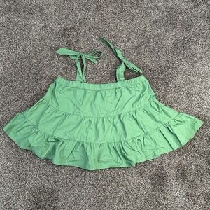 American‎ Eagle Green Tiered Tank Top Flowy Layered Ruffled Sz Small Tie Straps